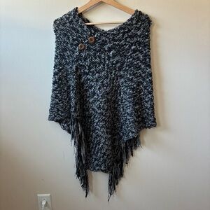 Simply Noelle Black and Gray Knit Poncho